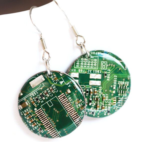 earrings out of pieces of circuit boards